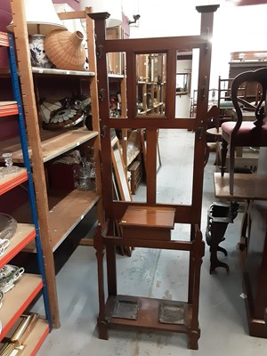 Lot 996 - Edwardian walnut hallstand with bevelled mirror back, central glove box and two stick trays below, 62cm wide, 28cm deep, 189cm high