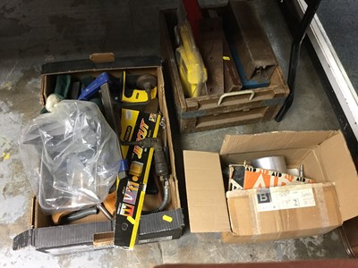 Lot 317 - Axminster Jigsaw, Black and Decker Jigsaw, hot air gun, air powered nail gun and other tools (qty)