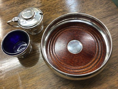 Lot 691 - Silver wine coaster and two silver condiments