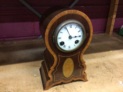 Lot 505 - Inlaid wooden chiming mantle clock with pendulum and guilt framed wall clock