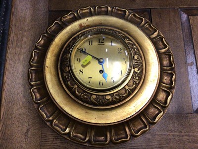 Lot 505 - Inlaid wooden chiming mantle clock with pendulum and guilt framed wall clock