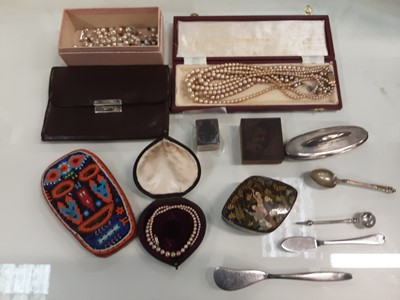 Lot 715 - Box of costume jewellery, two pipes and sundries