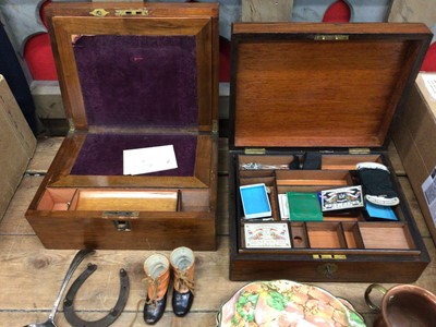 Lot 22 - Sundry items, to include Victorian writing slope and sewing box, binoculars, ephemera