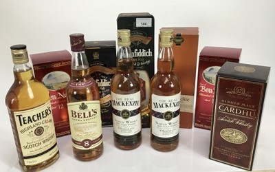 Lot 144 - Whisky - ten bottles, Glenfiddich, Cardu, Glenkinchie and others