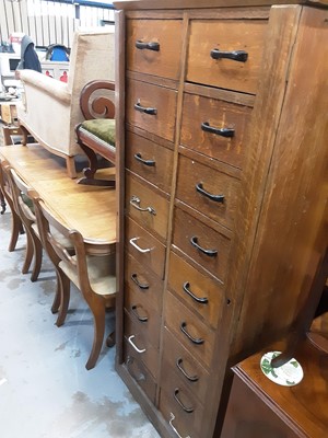 Lot 1004 - Edwardian oak Wellington style chest with 18 short drawers (replacement handles) 72cm wide, 41cm deep, 162cm high