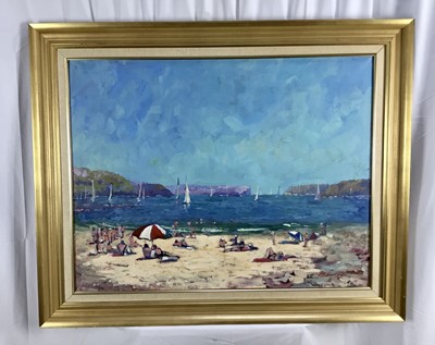 Lot 6 - Binenm Grunstein (Australian, Contemporary) oil on canvas, beach scene