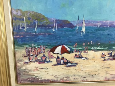 Lot 6 - Binenm Grunstein (Australian, Contemporary) oil on canvas, beach scene