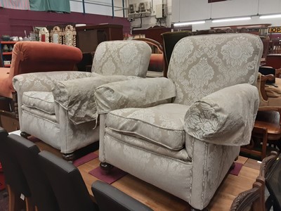 Lot 1022 - Pair of good quality Edwardian armchairs on turned feet and castors