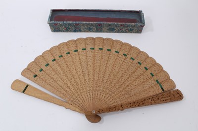 Lot 864 - Fine 19th century Chinese carved box wood fan in case