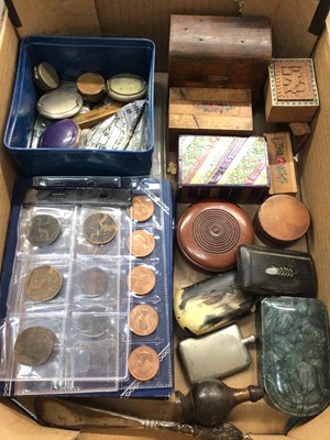 Lot 437 - Group trinket boxes, small vintage compacts, coins and sundries