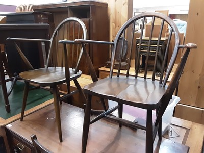 Lot 1028 - Pair of Ercol stick back chairs, together with another pair of Ercol chairs