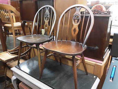 Lot 1028 - Pair of Ercol stick back chairs, together with another pair of Ercol chairs