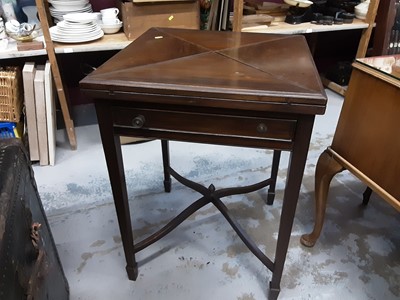 Lot 1031 - Edwardian mahogany envelope top card table with drawer below on square taper legs with spade feet, 56cm wide, 77cm high