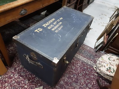 Lot 1032 - Old metal bound trunk, 99.5cm wide, 51.5cm deep, 52.5cm high