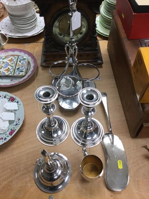 Lot 342 - Pair of silver plated candlesticks, silver plated wine funnel and other silver plated wares