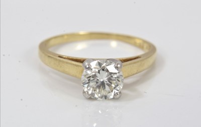 Lot 633 - Diamond single stone ring with a round brilliant cut diamond estimated to weigh approximately 0.55cts in four claw setting on 18ct yellow gold shank.