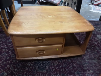 Lot 1035 - Good quality Ercol two tier coffee table with two drawers below, 80cm square, 40cm high