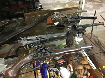 Lot 355 - Group of replica antique revolvers and a similar flintlock