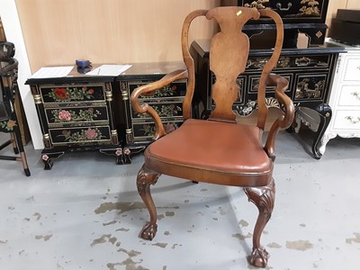 Lot 844 - Good quality Georgian style open elbow chair with shaped splat back, drop in seat on carved cabriole front legs with claw and ball feet