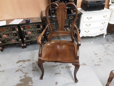 Lot 841 - Oriental hardwood elbow chair with shaped splat back, solid seat on cabriole front legs