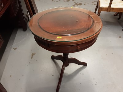 Lot 839 - Oriental hardwood circular occasional table with two drawers on turned column and tripod base, 53cm diameter, 63cm high