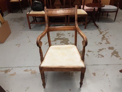 Lot 1002 - Antique bar back elbow chair with padded seat on turned front legs