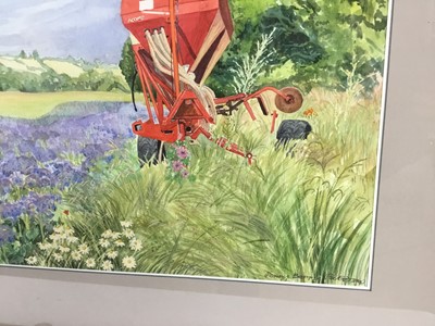 Lot 179 - Penny Berry Paterson (1941-2021) six watercolours - Big Red Sowing Machine Middleton Sudbury, signed, image 59cm x 44cm, in glazed frame; The Red Machine Middleton, signed, image 39cm x 29cm, in g...