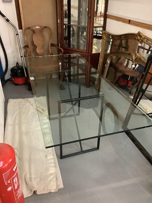 Lot 826 - Contemporary rectangular dining table with glass top on black metal base, 179cm wide, 80cm deep