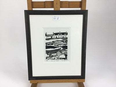 Lot 182 - Four pictures - Attributed to Ken Cuthbert, oil on canvas board - harbour scene, 35cm x 25cm, framed; Jill Crown - screen print - Brightlingsea Promenade, signed and numbered 6/24