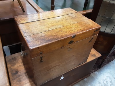 Lot 954 - Edwardian oak box/collectors' cabinet with hinged lid, fall front and side handles, 53.5cm wide, 40cm deep, 43cm high