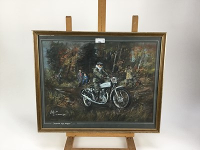 Lot 184 - Eight pictures various artists- J.Castle, pastel - Bagshot Bangers, signed, dedicated 'For Roy Berry' and dated 1997, 47cm x 35cm, in glazed frame together with a watercolour by the same artist - A...