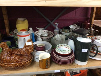 Lot 571 - Brown glazed chicken egg container, coffee pots, tea ware and assorted china