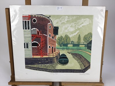Lot 185 - Penny Berry Paterson (1941-2021) two colour linocut prints - 'Castle Hedingham', signed titled and numbered 13/20, image 42cm x 30cm, unframed together with 'Sudbury Quay', signed titled and number...