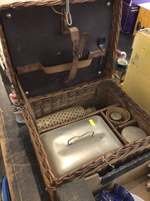 Lot 165 - Wicker picnic hamper, together with a box of books and a box of Triang railways and other sundries