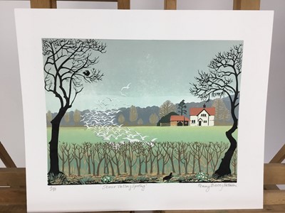 Lot 189 - Penny Berry Paterson (1941-2021) colour linocut print - 'Stour Valley Spring', signed and numbered 4/10, image 36cm x 27cm, unframed.