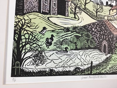 Lot 192 - Penny Berry Paterson (1941-2021) colour linocut - 'Great Bardfield Mills', signed and numbered 4/4, image 45cm x 45cm, with mount.