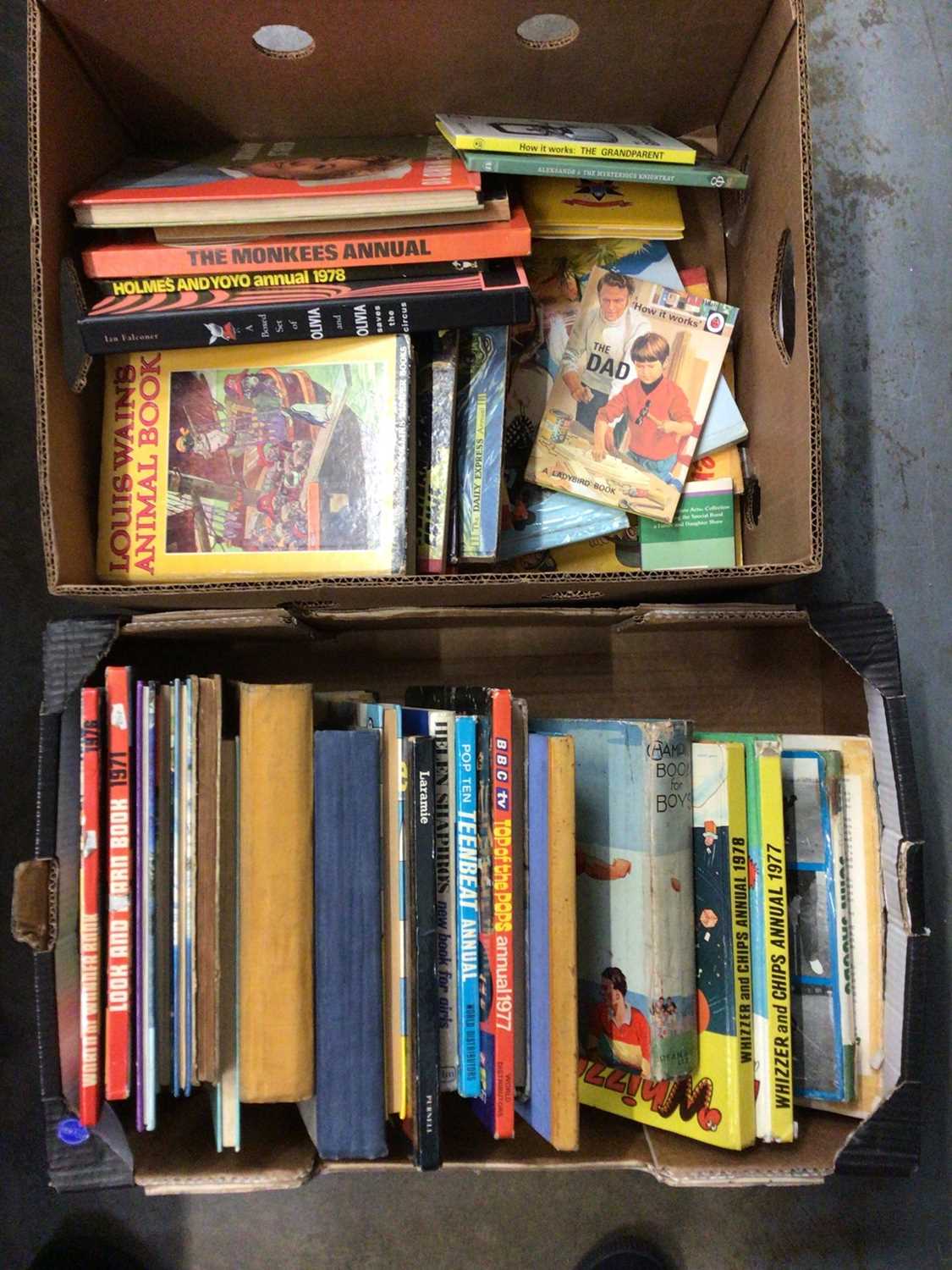 Lot 225 - Two boxes of books - children's annuals and