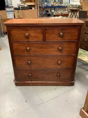 Lot 894 - Victorian mahogany chest of two short and three long drawers with bun handles on plinth base, 120cm wide, 55cm deep, 116cm high