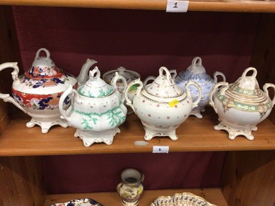 Lot 127 - Collection of 19th century teapots and sugar bowls, together with a Booths Worcester and Regency lozenge shaped dishes.