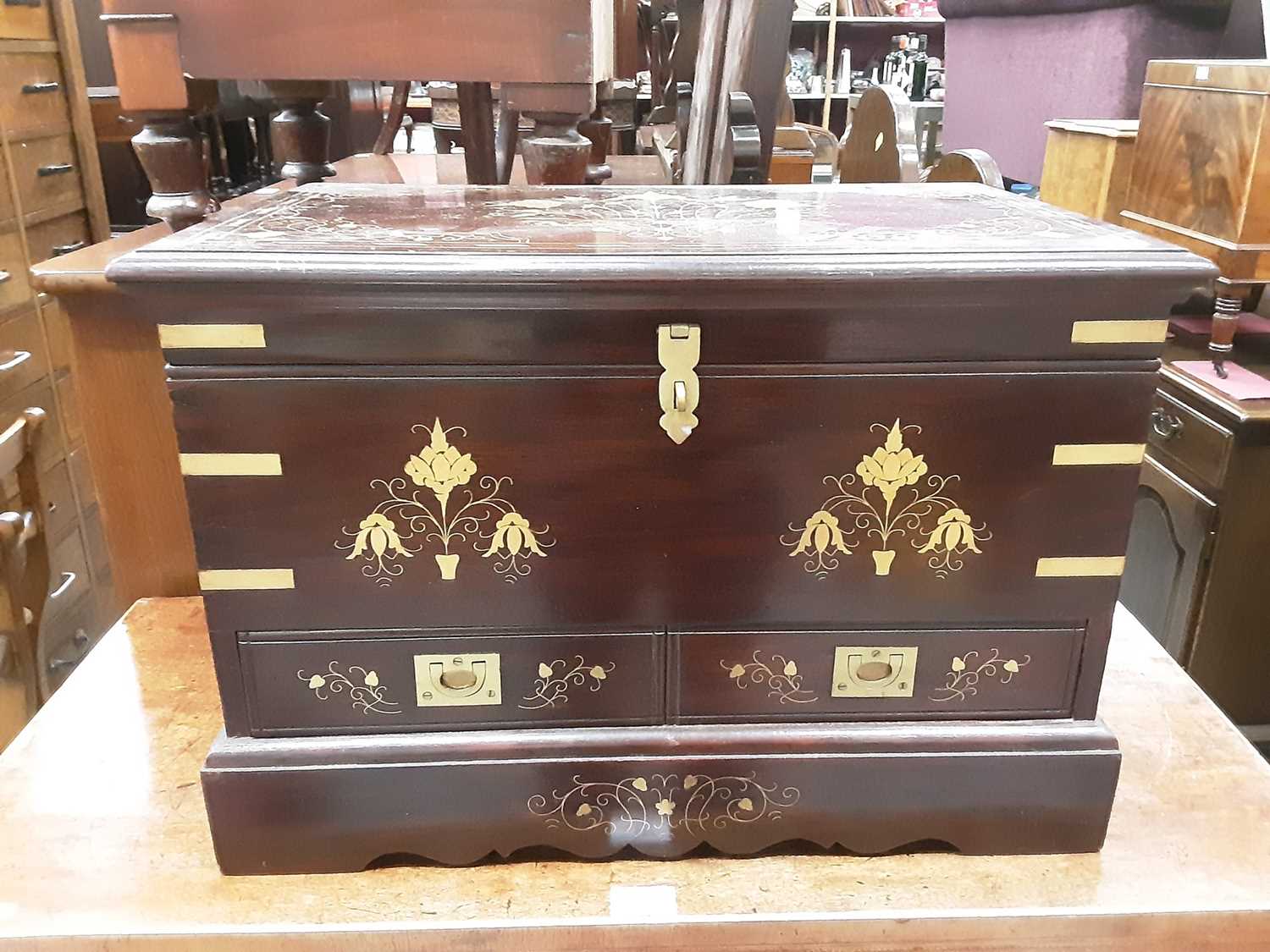 Lot 1078 - 20th century brass inlaid Indian chest