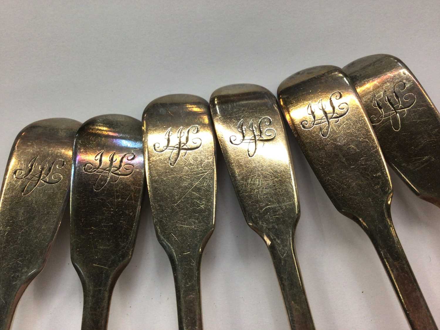 Lot 735 - Six Victorian silver fiddle pattern