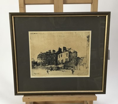 Lot 7 - Leonard Russell Squirrell (1893-1979) etching, Ipswich street scene, 1914, signed and indistinctly inscribed, 17 x 22cm, glazed frame