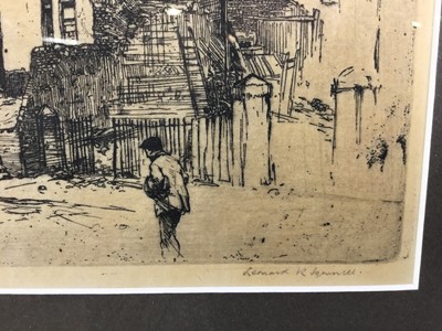 Lot 7 - Leonard Russell Squirrell (1893-1979) etching, Ipswich street scene, 1914, signed and indistinctly inscribed, 17 x 22cm, glazed frame