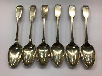 Lot 736 - Set of six Victorian silver fiddle pattern teaspoons, London 1840