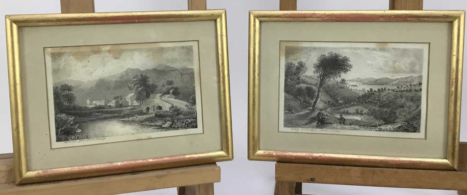 Lot 181 - English School, 19th century, pair of very fine pen and ink landscapes, one indistinctly signed and both titled - Keswick from Greta Bridge, Valley of Troutbeck, Westmorland, 10 x 15cm, gilt glazed...