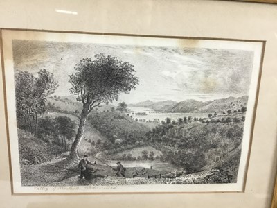 Lot 4 - English School, 19th century, pair of very fine pen and ink landscapes, one indistinctly signed and both titled - Keswick from Greta Bridge, Valley of Troutbeck, Westmorland, 10 x 15cm, gilt glazed...