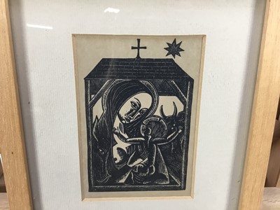 Lot 3 - David Michael Jones (1895-1974) wood cut engraving (E40) Nativity with cross and star, unsigned, image 10 x 7cm, glazed frame