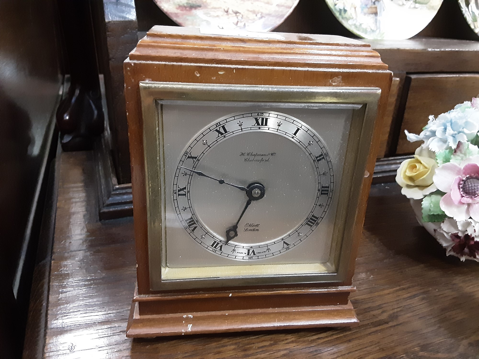 Lot 472 Elliott London mantel clock, plated three