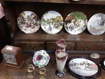 Lot 472 - Elliott London mantel clock, plated three piece teaset, collectors plates and sundries