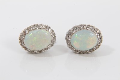 Lot 20 - Pair 18ct white gold opal and diamond earrings